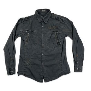 T-Stone Mens XL Long Sleeve Button Up High Fashion Leisure Gray 100% Cotton VTG